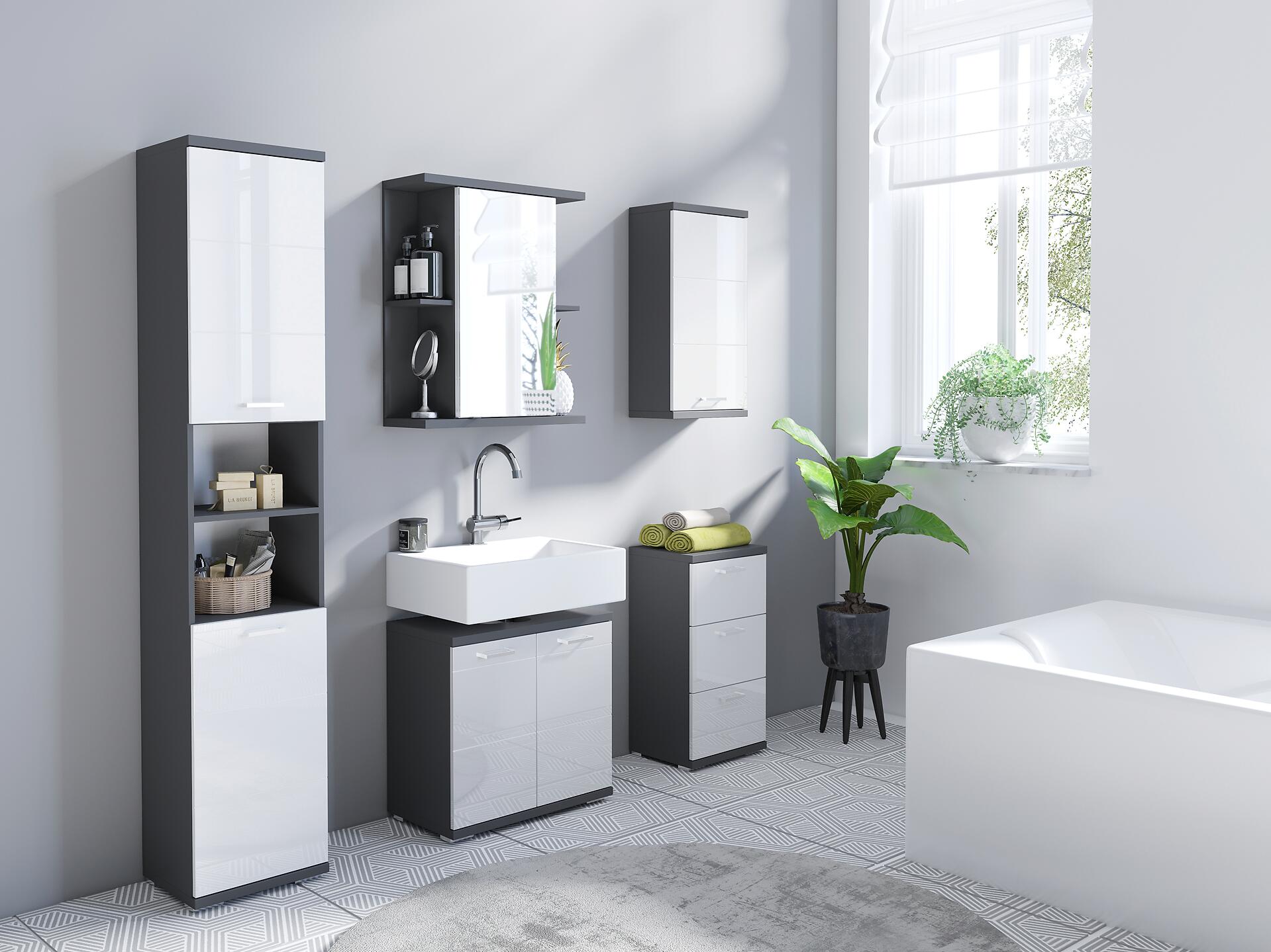 Spiegelschrank NEBRASKA anthrazit B/H/T: ca. 60x70x25 cm