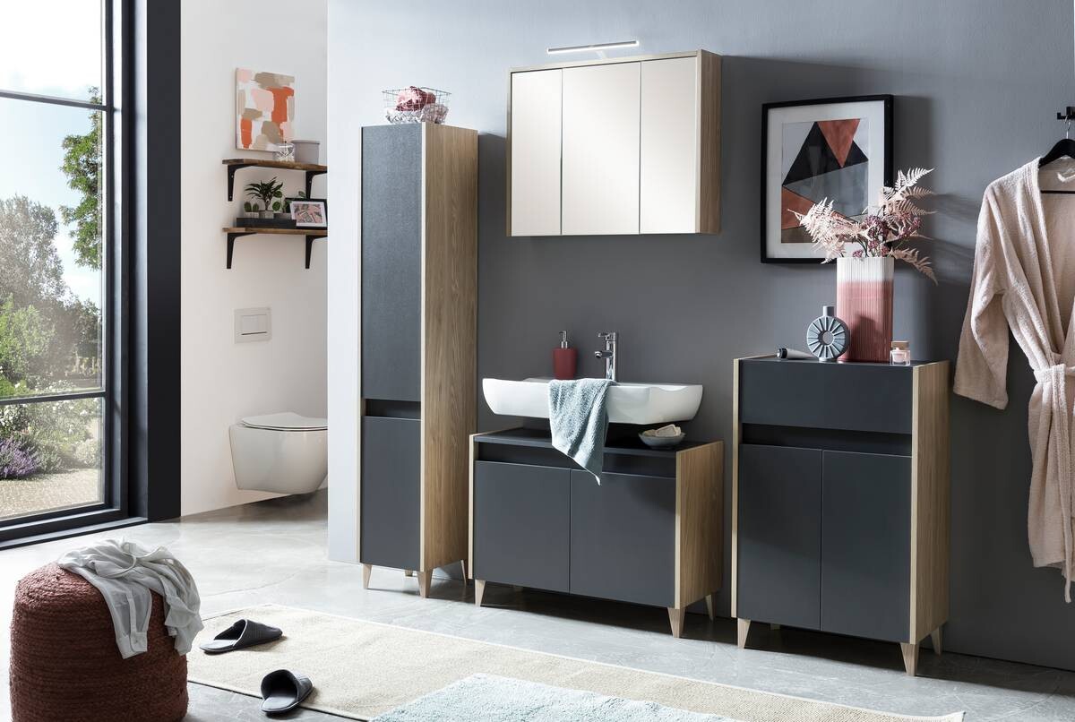 Spiegelschrank Flag Eiche hell Nachbildung B/H/T: ca. 74,5x64x16 cm Spiegelschrank Flag Eiche hell Nachbildung B/H/T: ca. 74,5x64x16 cm