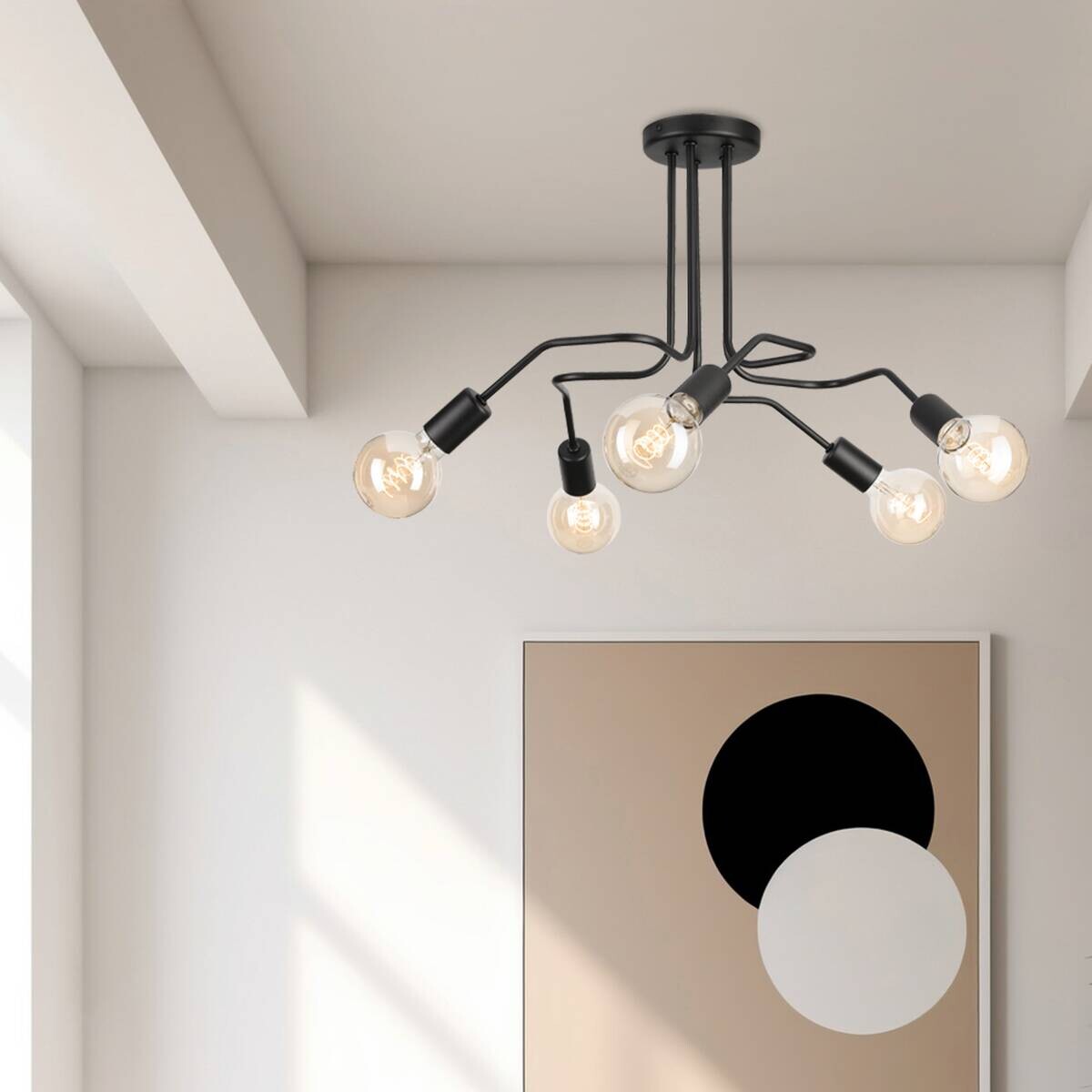 Lamkur Deckenleuchte Domino schwarz Stahl H/L: ca. 40x59 cm E27 5 Brennstellen