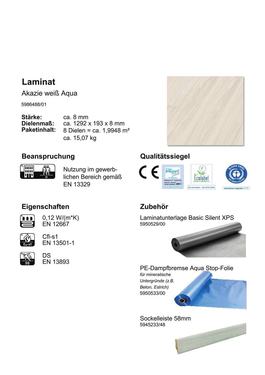 EGGER Laminatboden Akazie weiß ca. 1,9948 m² im Paket  B/L: ca. 19,3x129,2 cm pro Paket