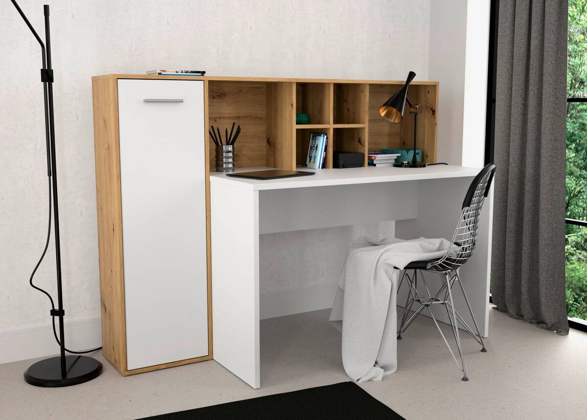 Schreibtisch weiß Eiche Artisan Nachbildung B/H/T: ca. 158x116x66 cm