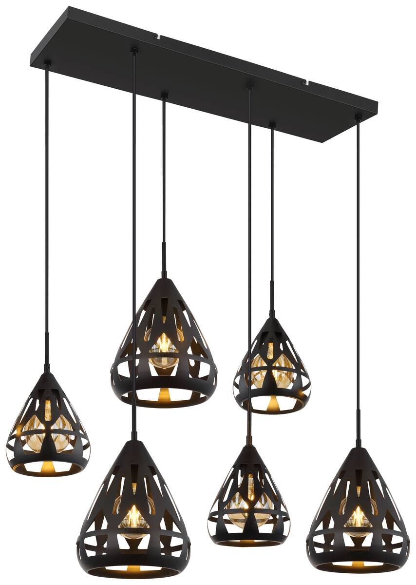 GLOBO Pendelleuchte schwarz Metall B/H/T: ca. 43x120x90 cm E27 6 Brennstellen