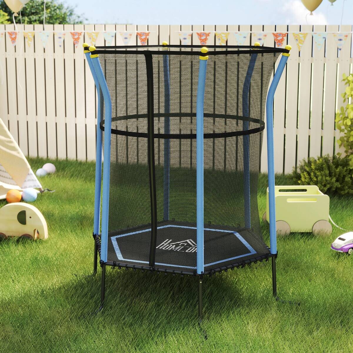 HOMCOM Kindertrampolin blau B/H/L: ca. 163,5x190x163,5 cm