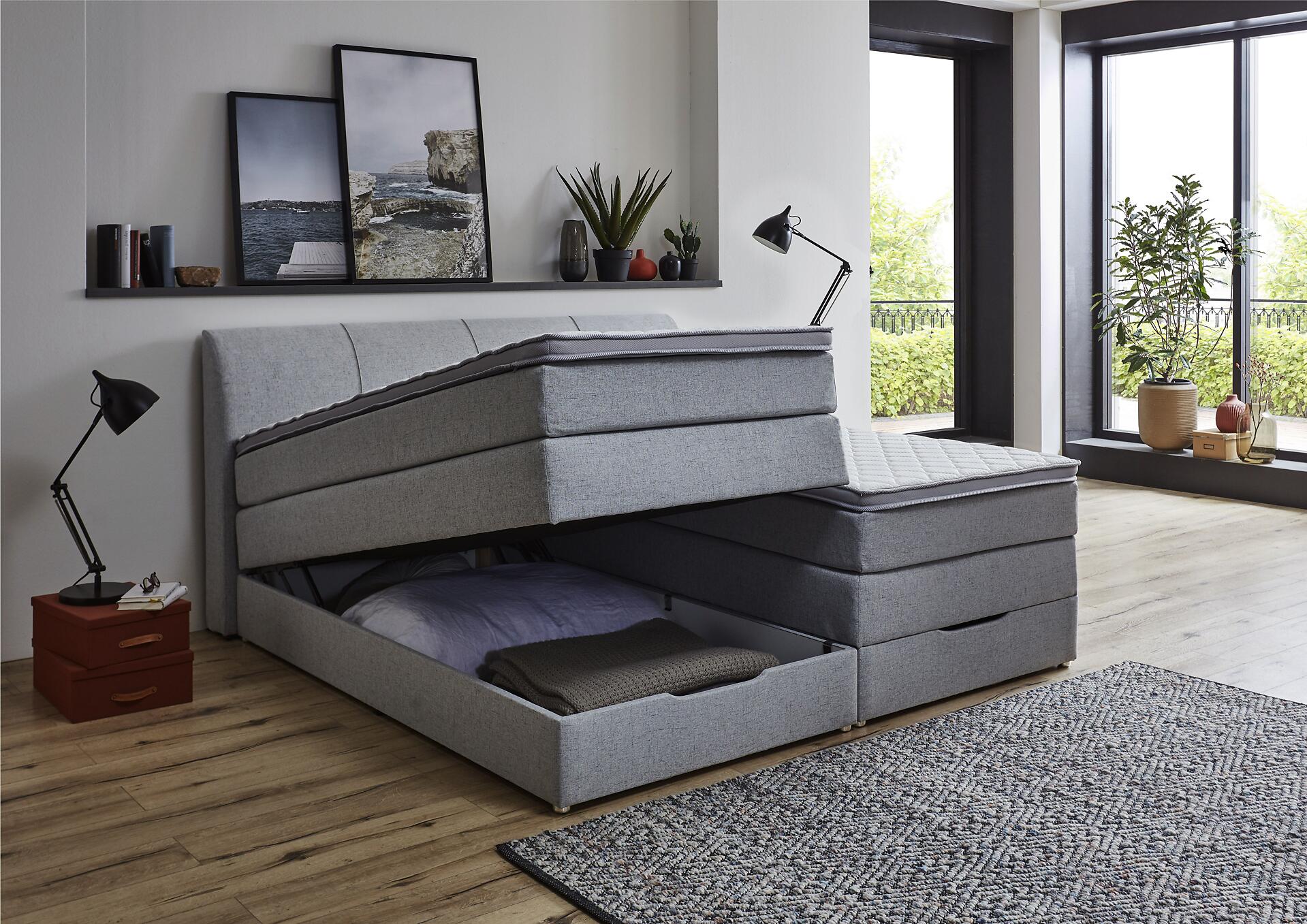 Boxspringbett Fire Silbergrau Liegefläche B/L: ca. 200x200 cm