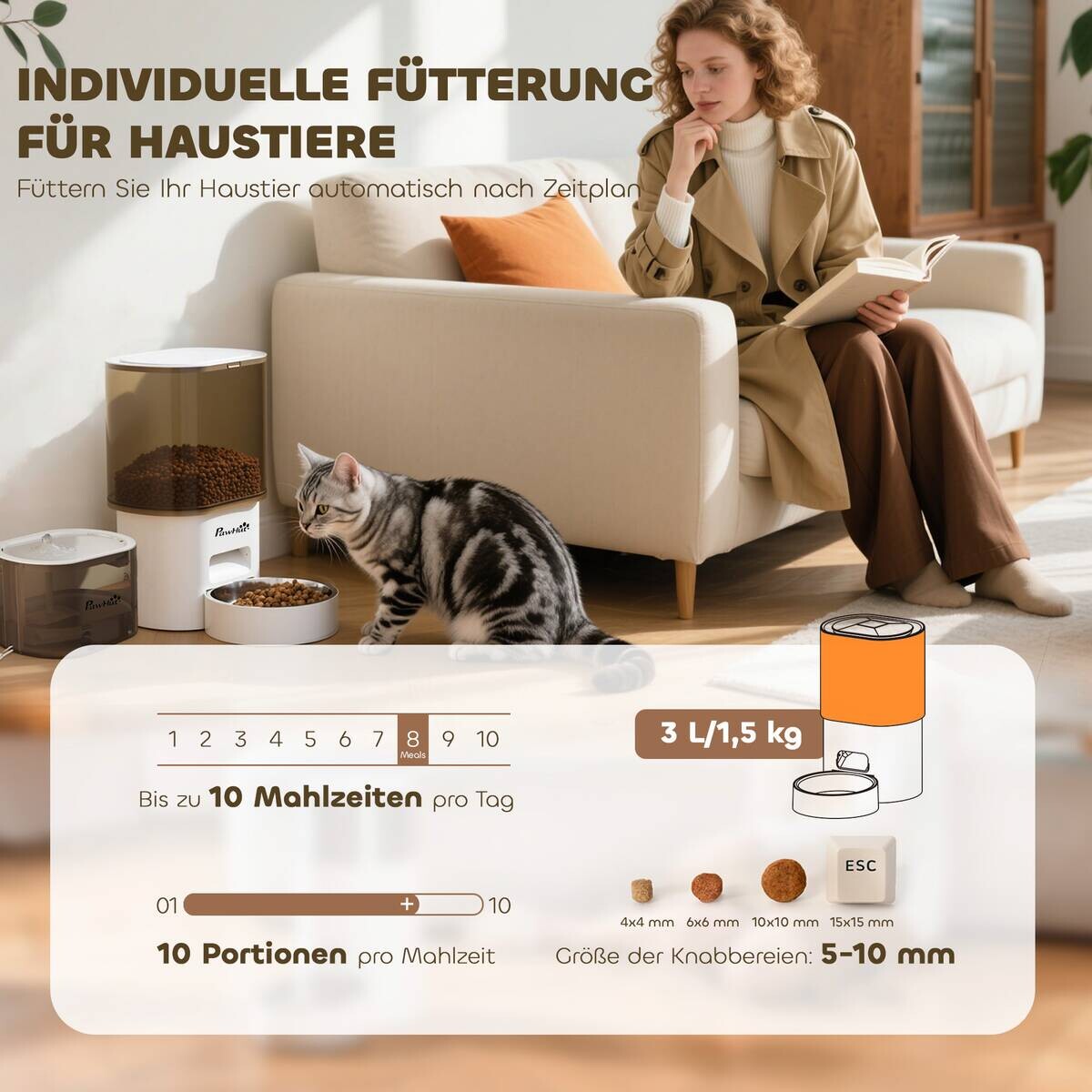 PawHut Futter- und Trinkbrunnen-Set weiß Edelstahl B/H/L: ca. 18x29,5x27,5 cm