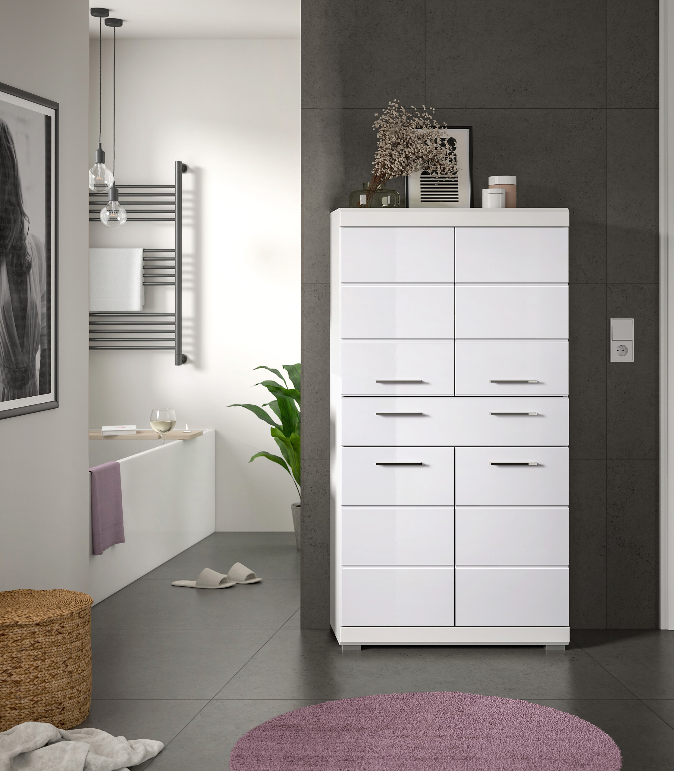 Badezimmer-Set Scout weiß weiß Hochglanz B/H/T: ca. 74x141x31 cm