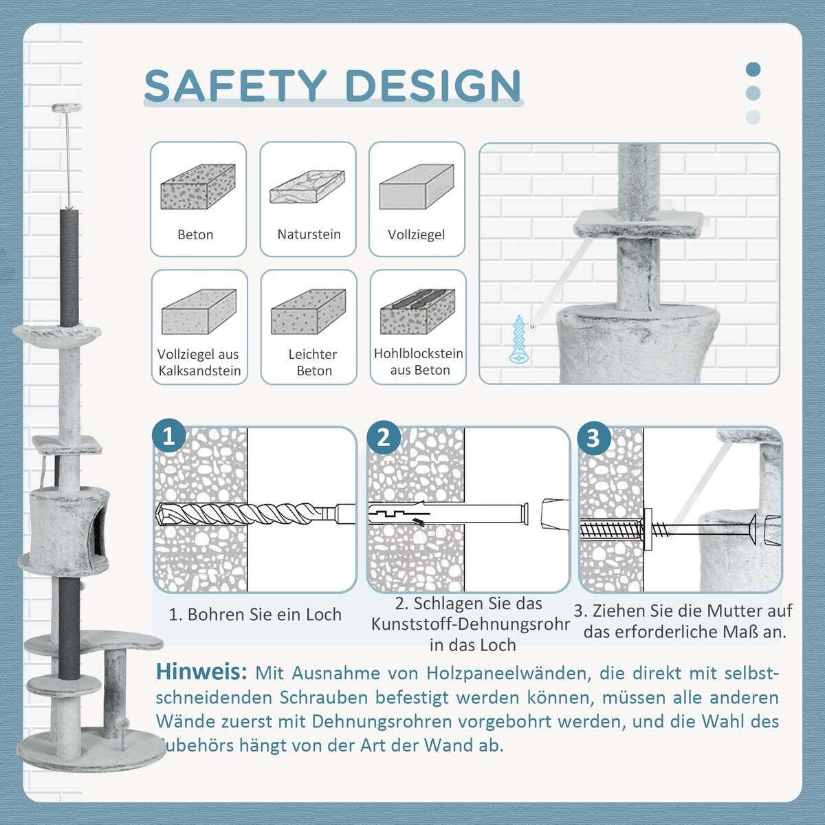 PawHut Kratzbaum grau Spanplatte B/H/L: ca. 60x255x60 cm