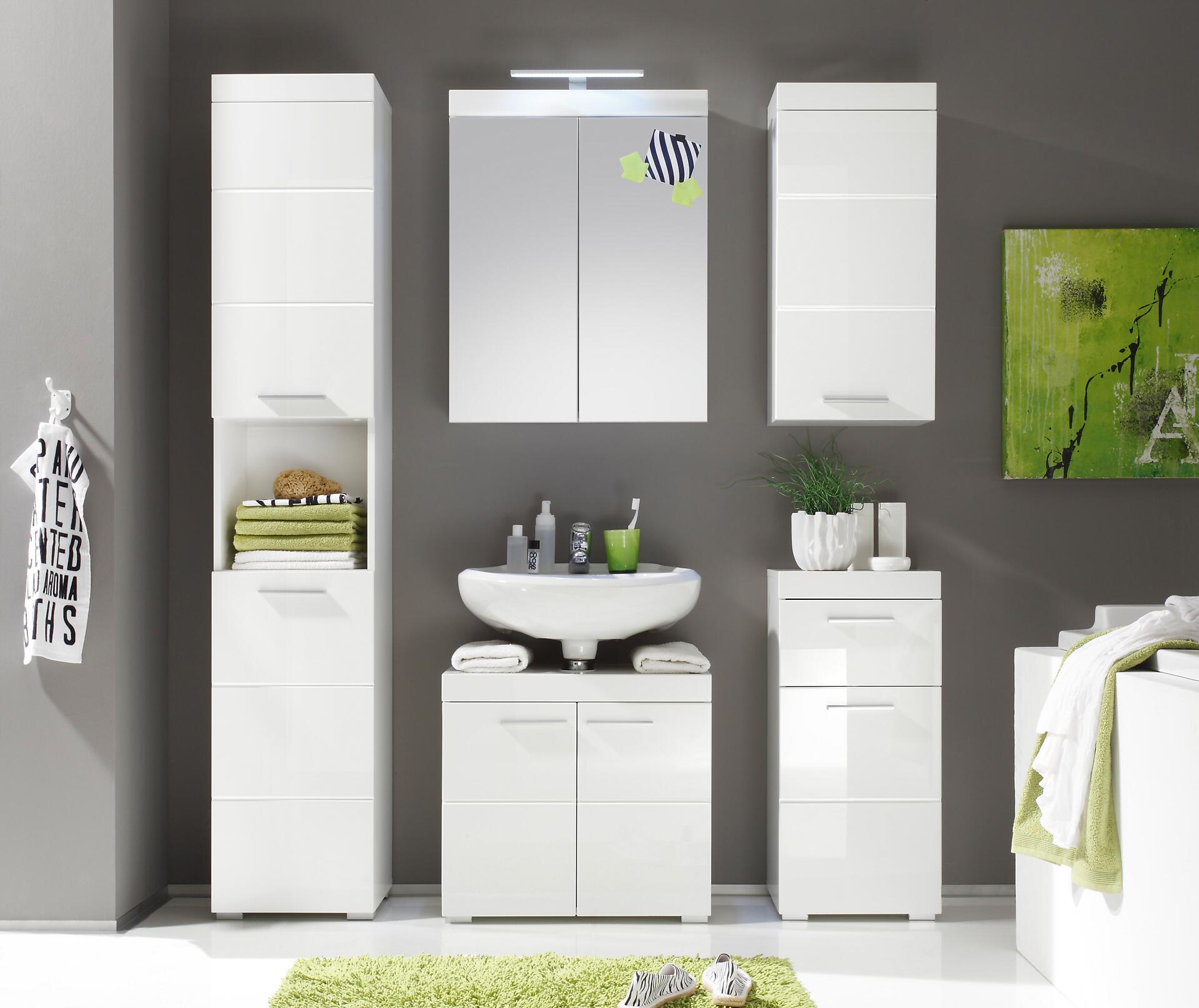 Waschbeckenunterschrank Amanda weiß weiß Hochglanz B/H/T: ca. 60x56x34 cm