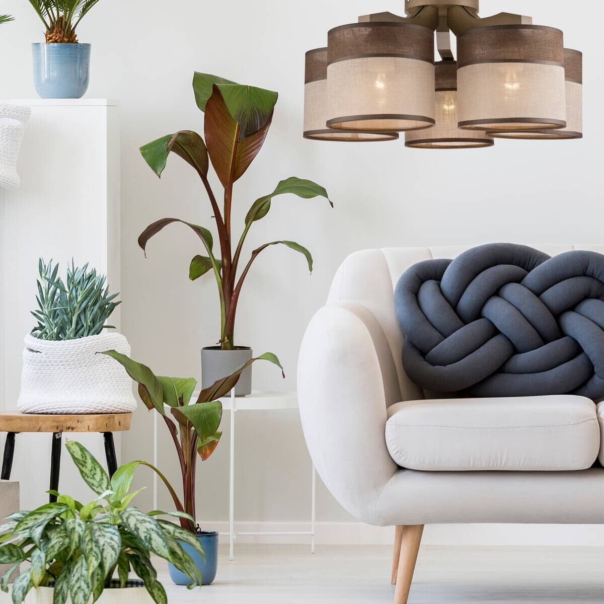 Lamkur Deckenleuchte Andrea natur Holz Stahl Stoff H/L: ca. 23x43 cm E27 5 Brennstellen