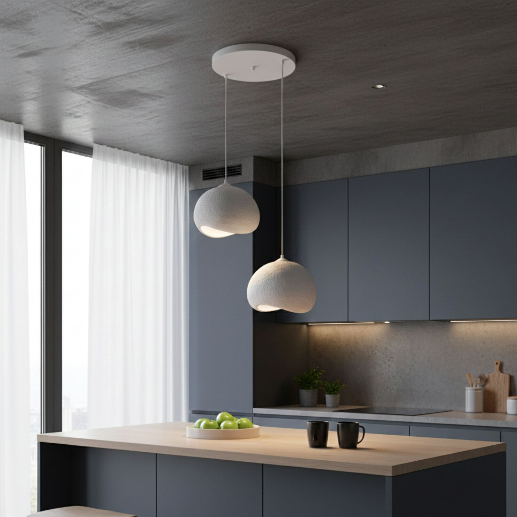 Opviq Pendelleuchte Yontu-15852 weiß Polyester-Mischgewebe Metall B/H/L: ca. 29x120x34 cm E27 2 Brennstellen