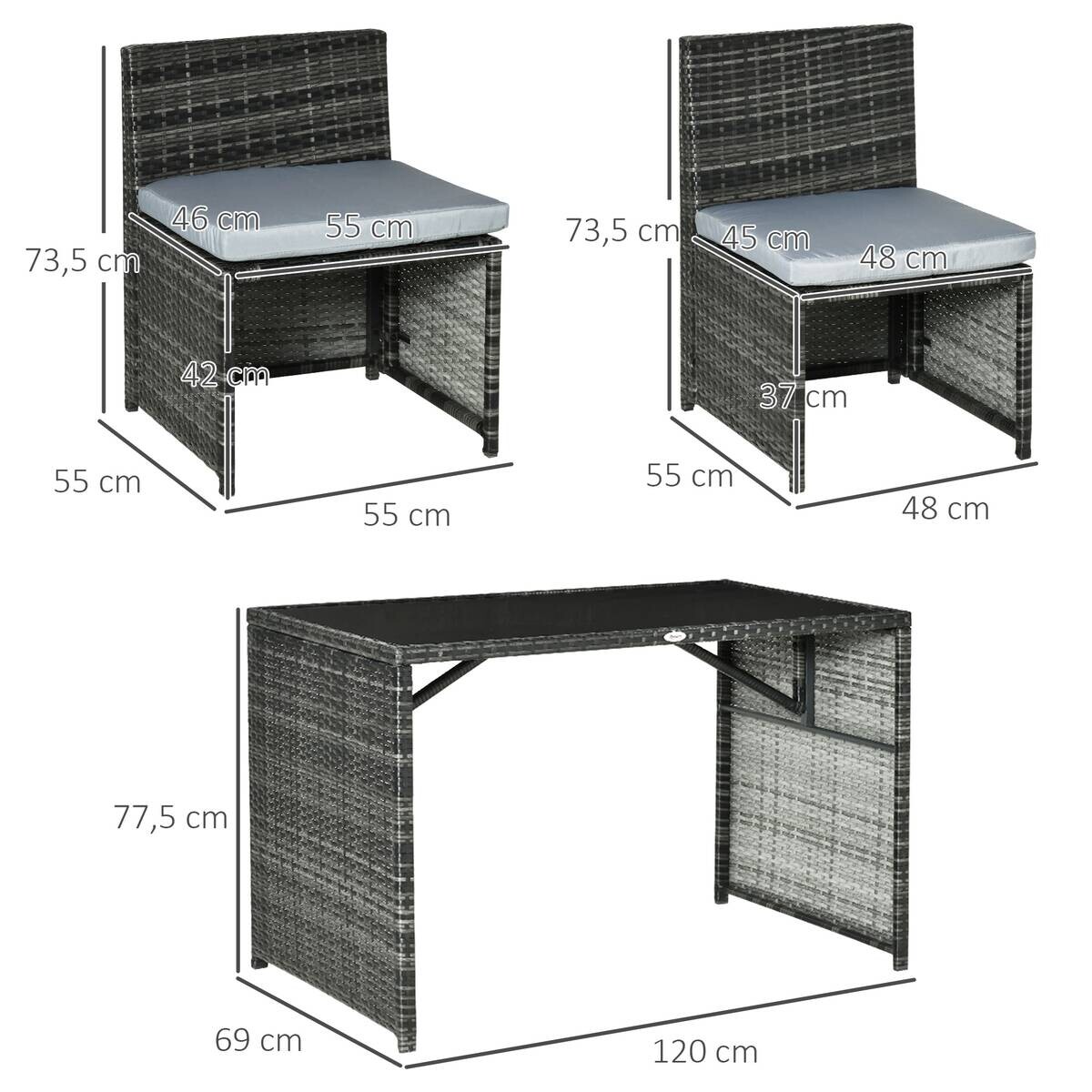Outsunny Sitzgruppe grau Polypropylen B/H/L: ca. 69x120x77,5 cm