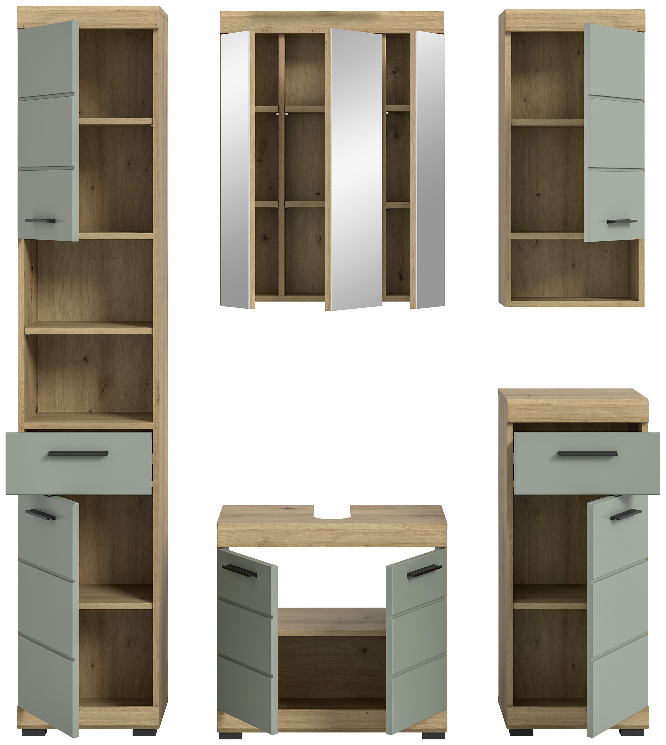 Badezimmer-Set Scout Eiche Artisan Nachbildung salbei Nachbildung B/H/T: ca. 164x191x34 cm