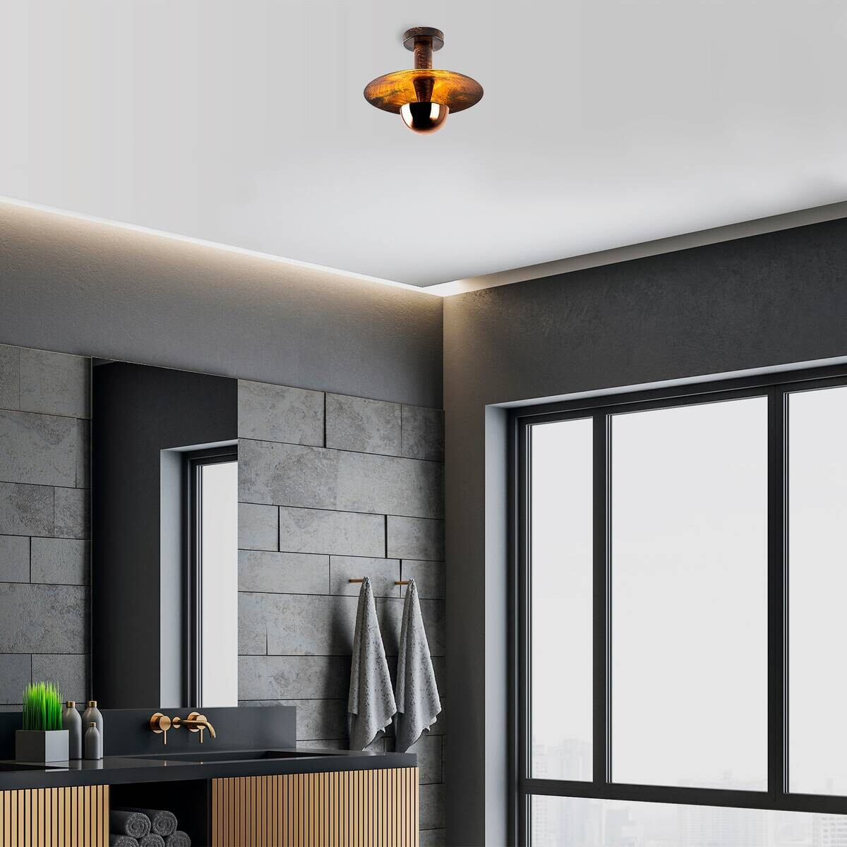 Opviq Deckenleuchte Kurt-13353 Kupfer Metall B/H/T/L/D: ca. 28x26x28x28x28 cm E27 1 Brennstellen