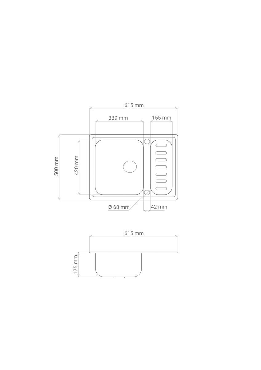 Respekta Einbauspüle Riverside Edelstahl B/H/T: ca. 61,5x17,5x50 cm