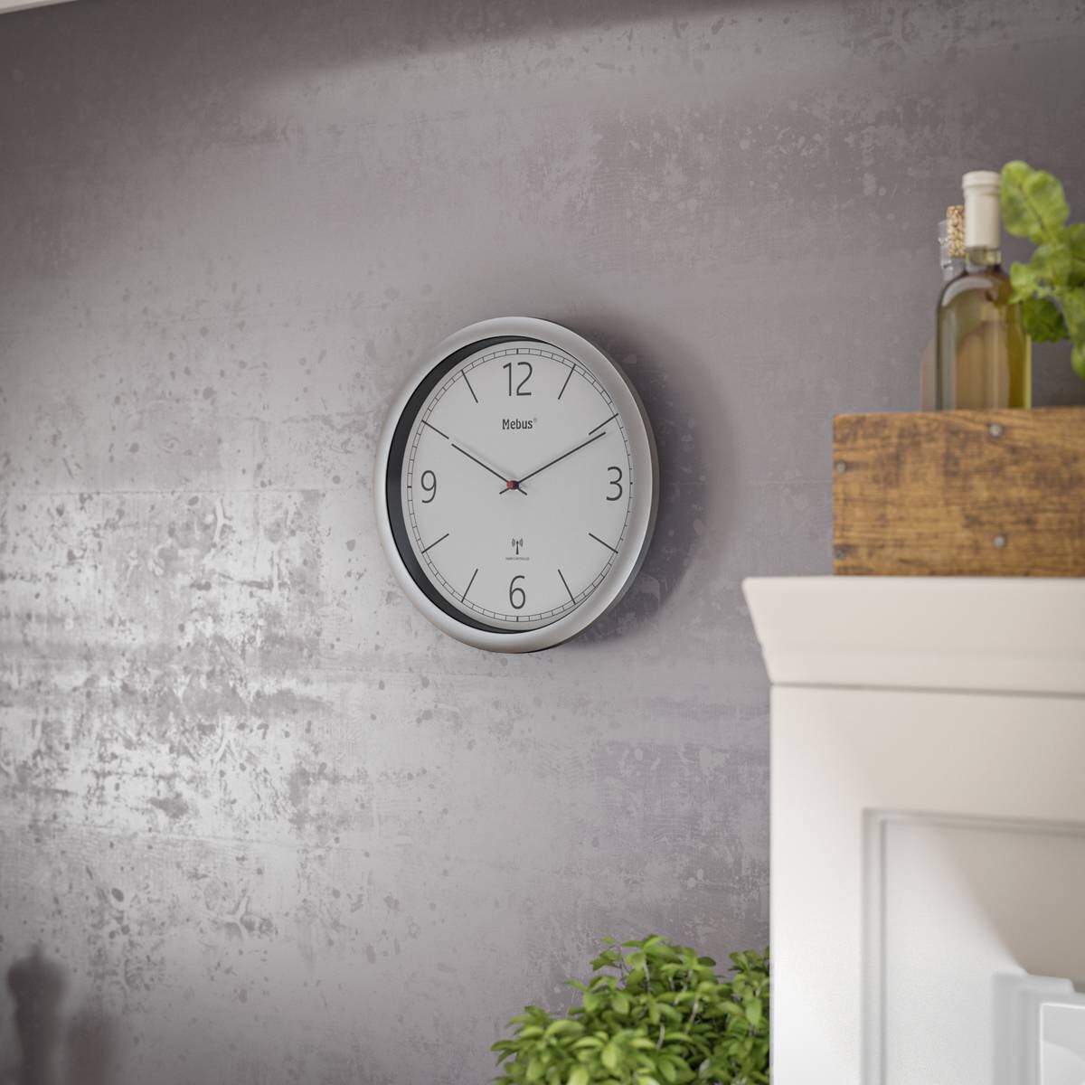 Mebus Wanduhr silber D: ca. 25 cm