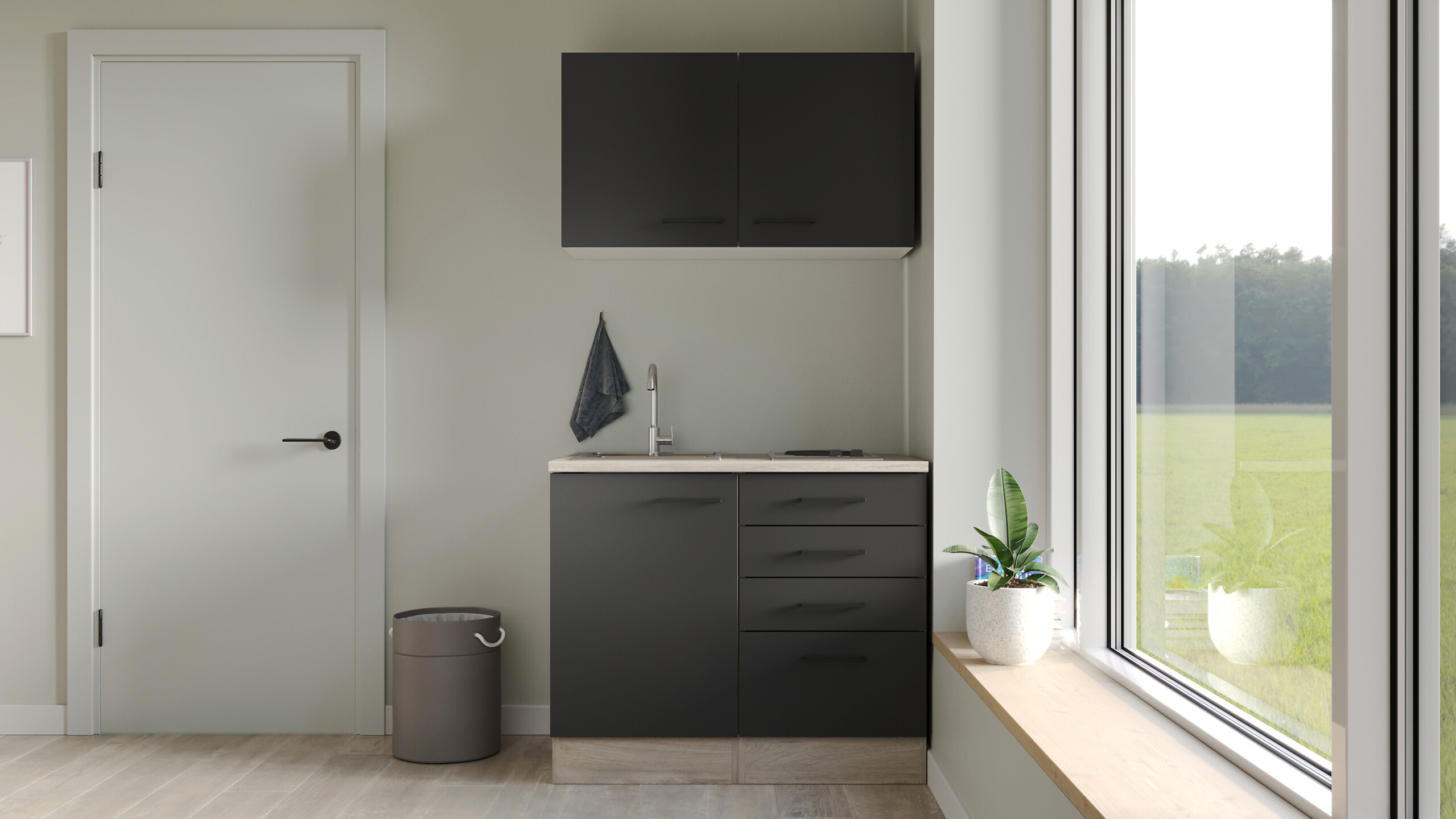 Küchenblock Capri schwarz matt B/H/T: ca. 100x200x60 cm