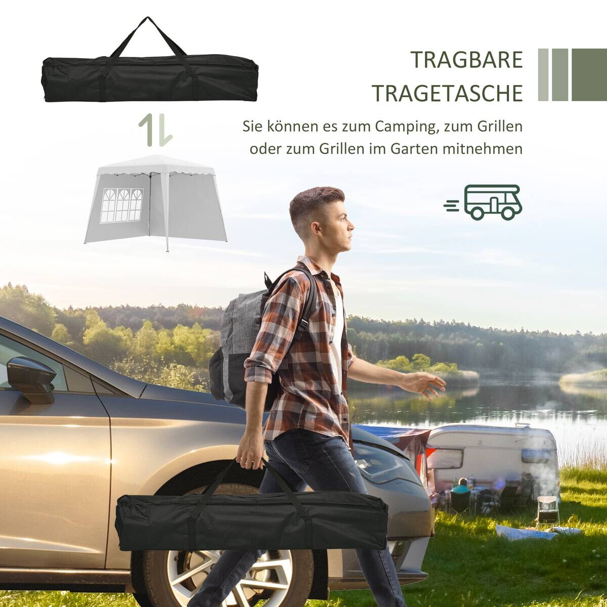 Outsunny Pavillon weiß Edelstahl B/H/L: ca. 240x240x250 cm