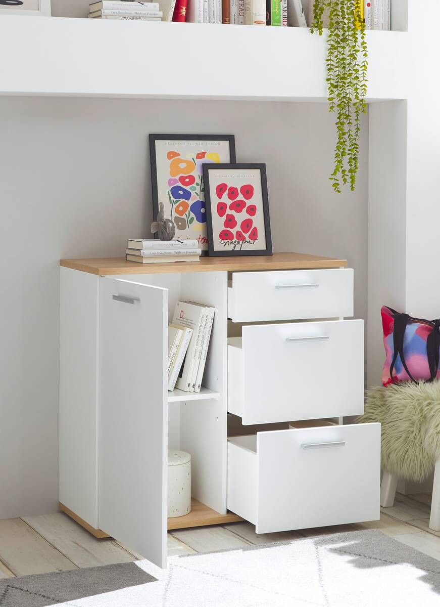 Kommode BC 1035 weiß Eiche Artisan Nachbildung B/H/T: ca. 96x86x38 cm