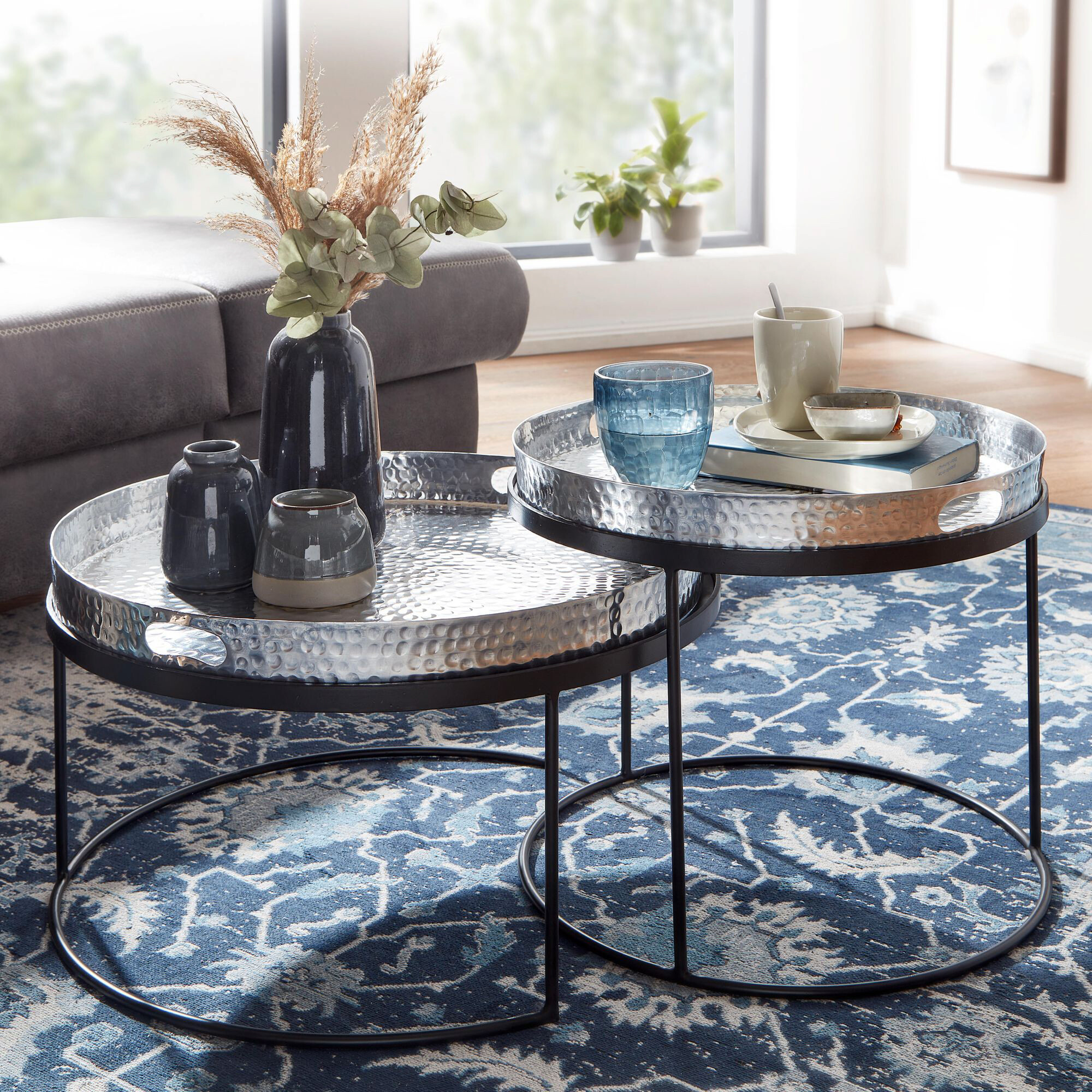 Wohnling Couchtisch 2er-Set. silber B/H/T: ca. 56x33x56 cm