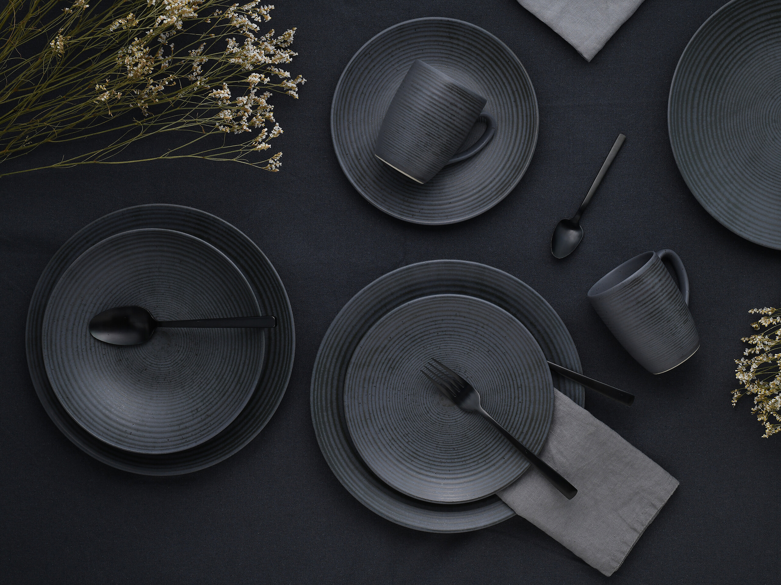 CreaTable Tafelservice Catania anthrazit Steinzeug 12 tlg.