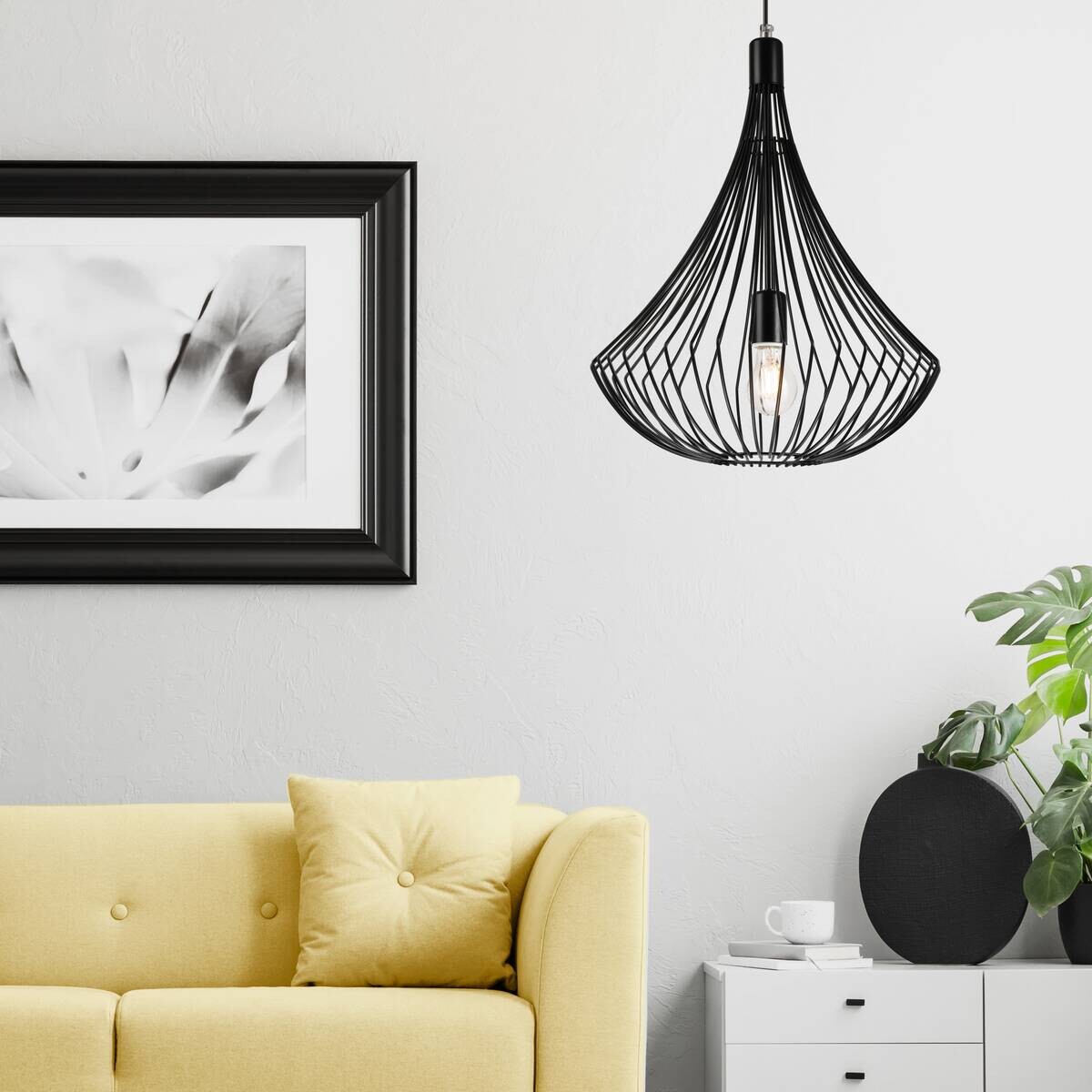 Lamkur Pendelleuchte Balerina schwarz Stahl H/L: ca. 90x38 cm E27 1 Brennstellen