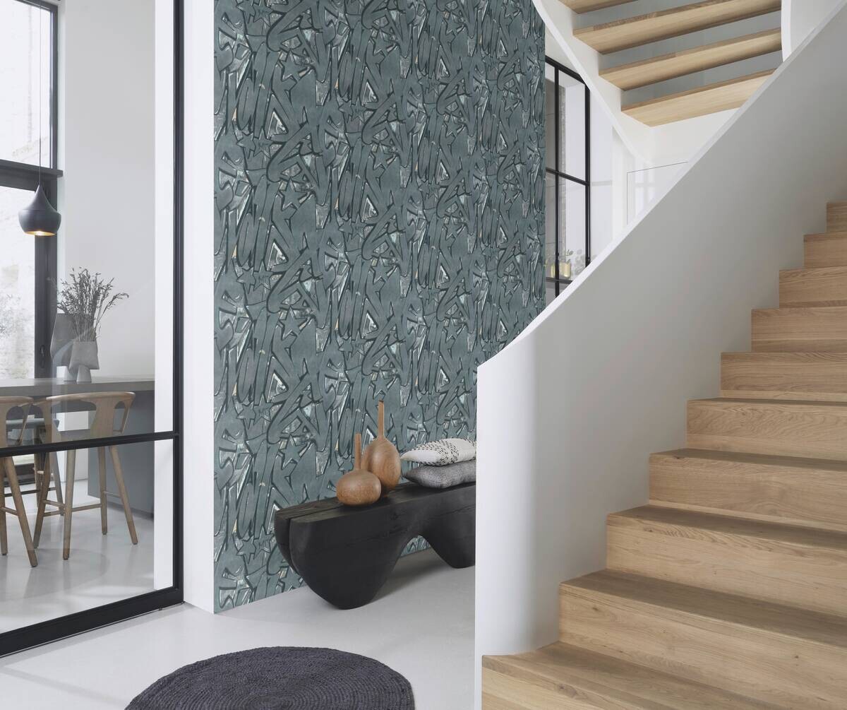 Papiertapete Graffiti blau grau B/L: ca. 53x1005 cm