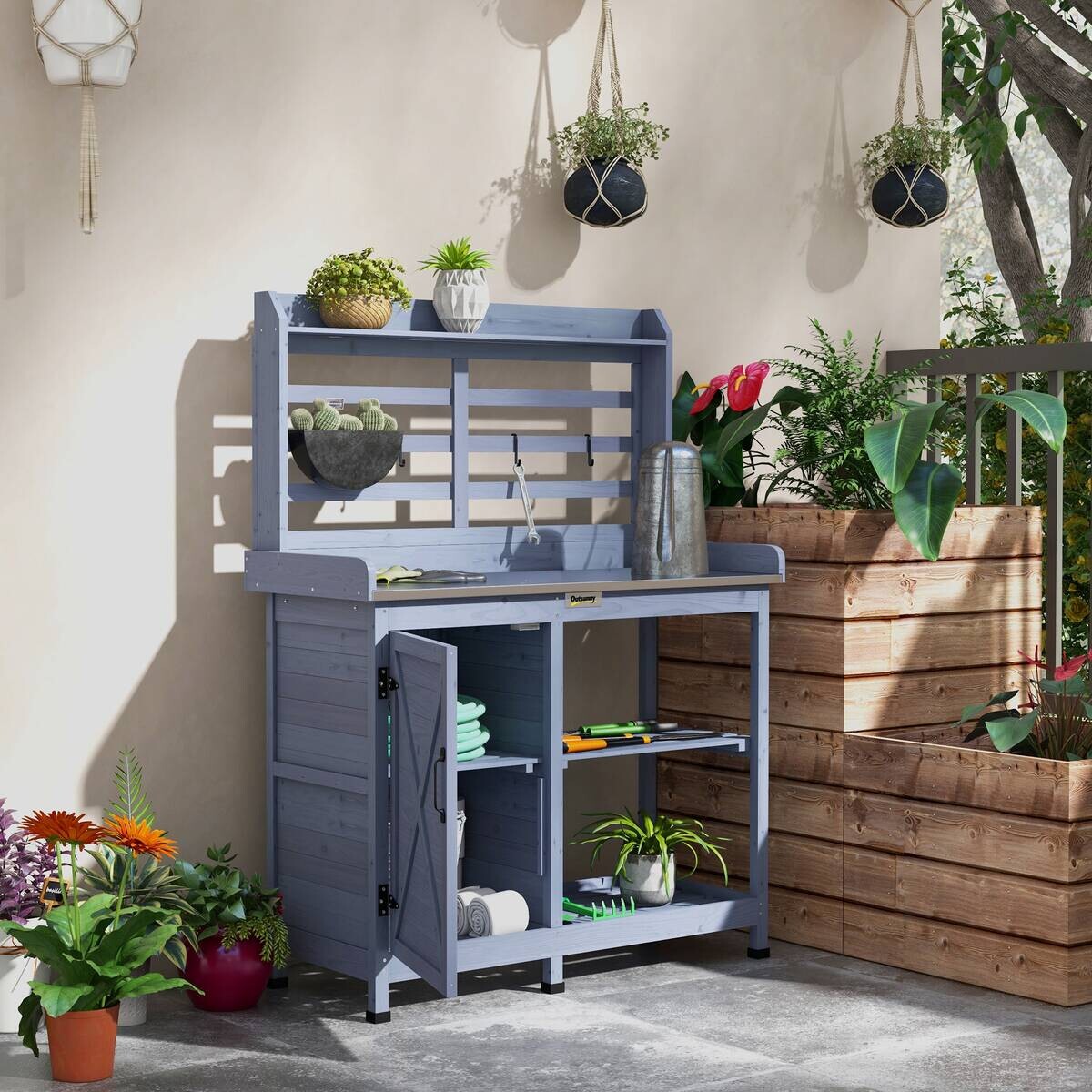 Outsunny Pflanztisch grau Polypropylen B/H/L: ca. 47x112x146 cm