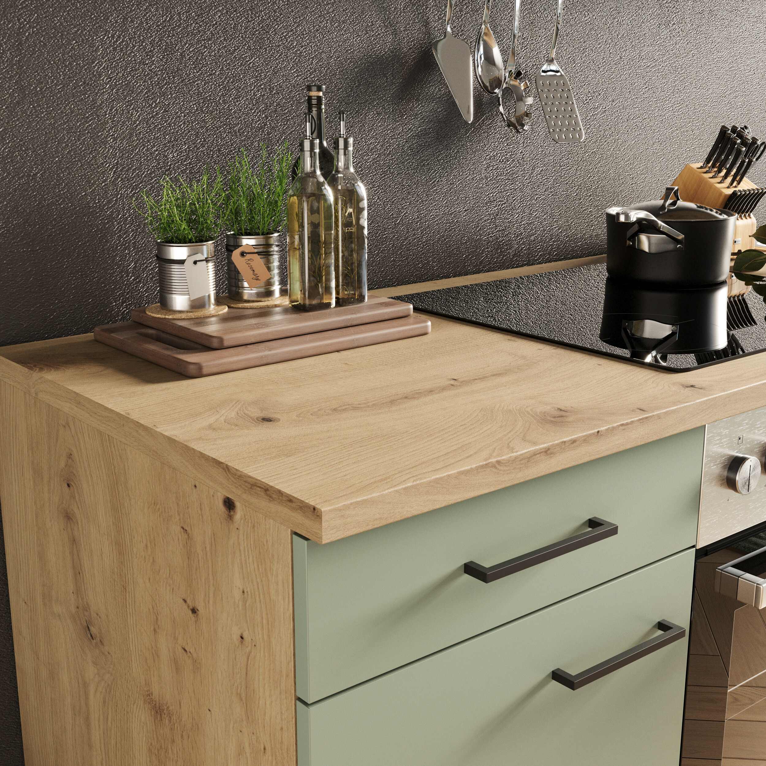 Küchenblock Cara grün matt B/H/T: ca. 210x200x60 cm