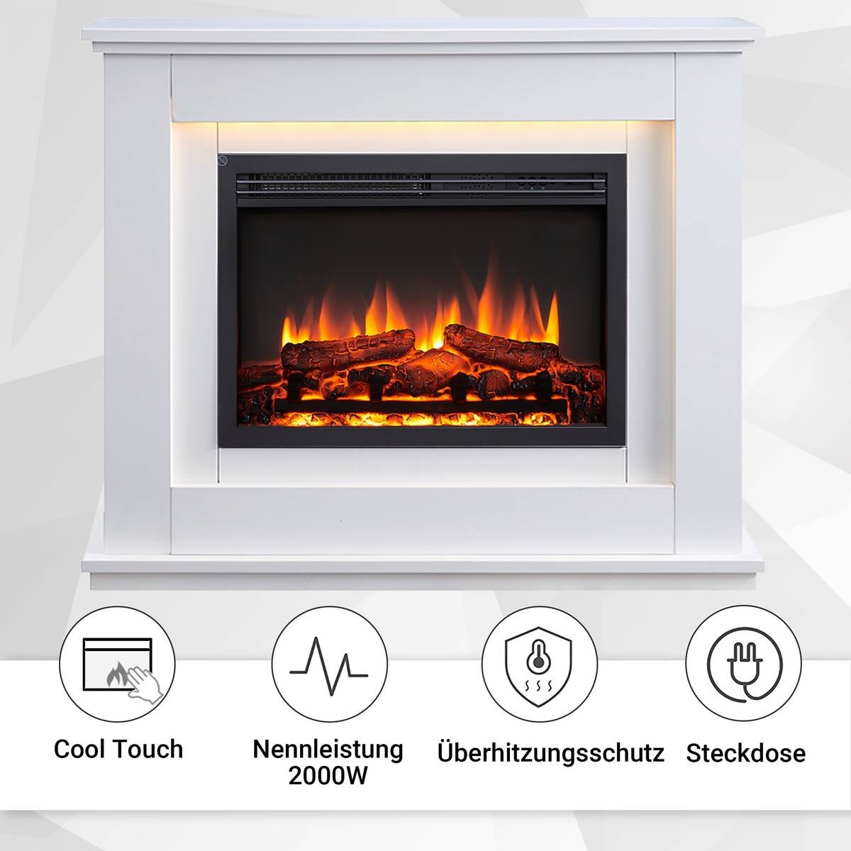 Balderia Elektrischer-Kamin Baldur EF61D-MT119A weiß MDF B/H/T: ca. 100x83x28 cm ca. 2000 W