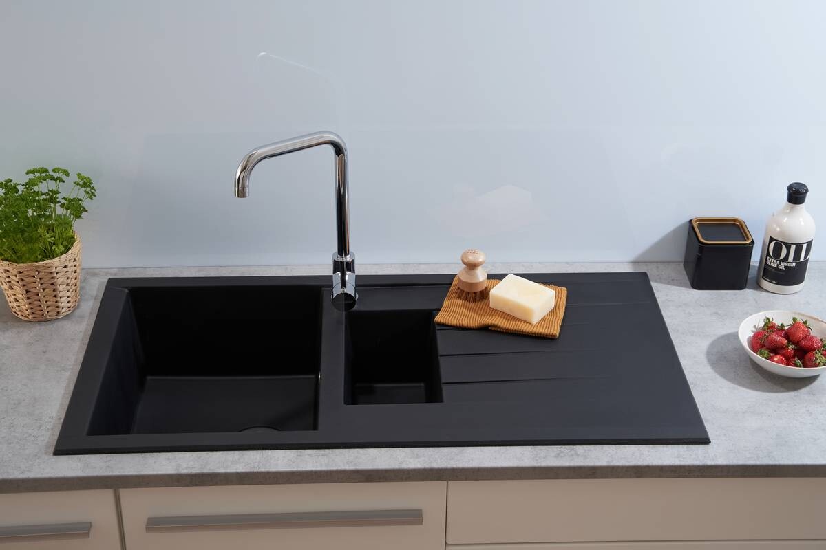 Respekta Einbauspüle Houston 100 x 50 S schwarz Mineralite B/H/T: ca. 100x21x50 cm