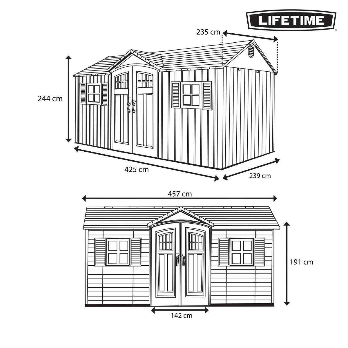 Lifetime Gerätehaus Castle hellgrau B/H/L: ca. 457,2x243,84x238,76 cm