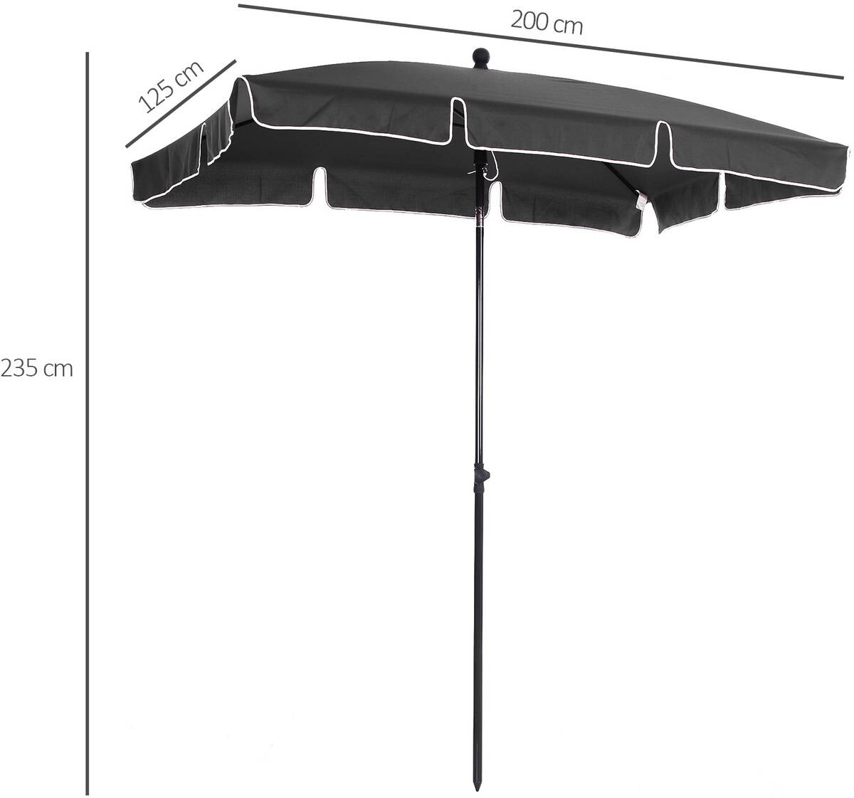 Outsunny Gartenschirm grau Stahl B/H/L: ca. 125x235x200 cm