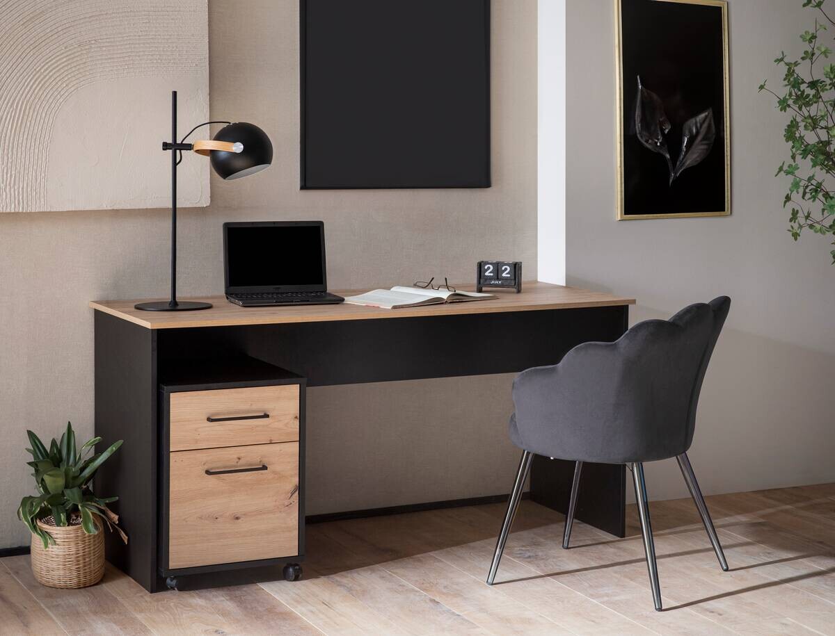 Schreibtisch Aino Eiche Artisan Nachbildung schwarz B/H/T: ca. 150x74x65 cm