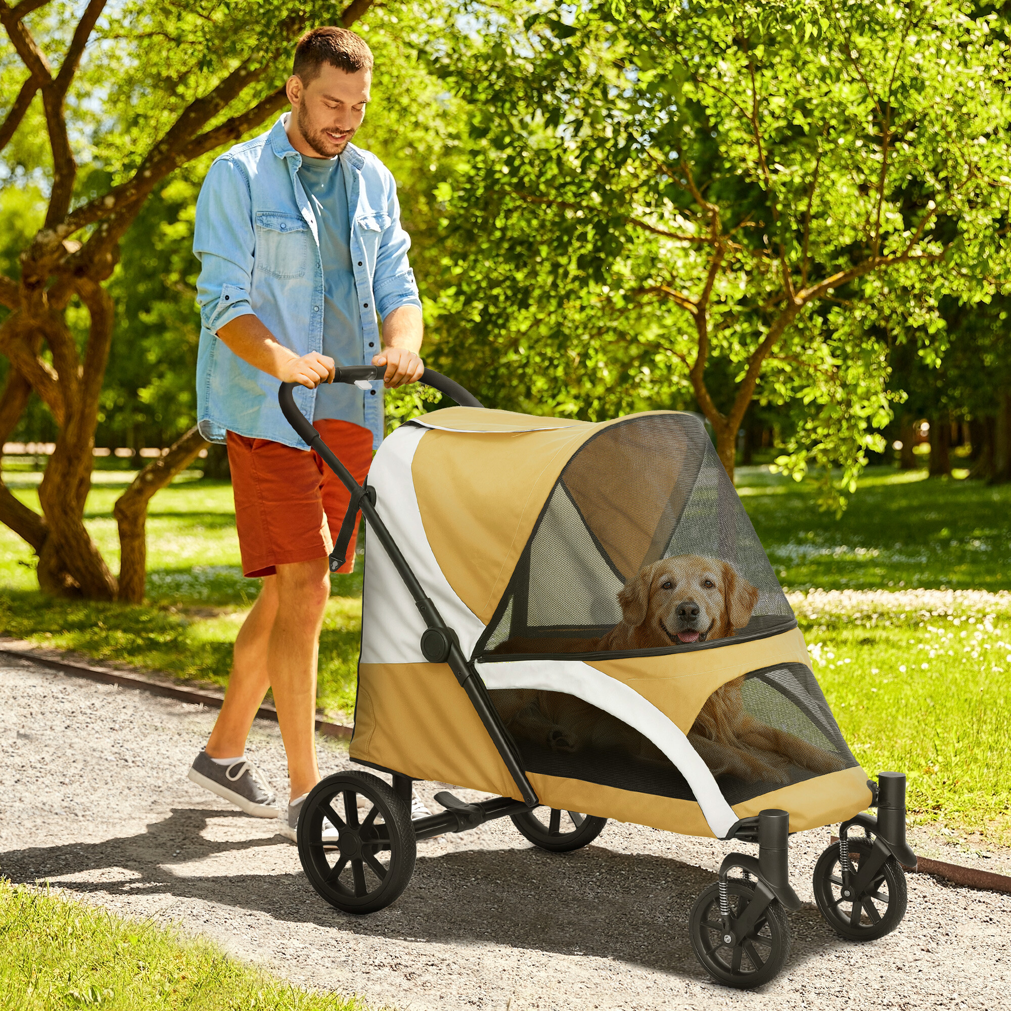 PawHut Hundewagen braun Stahl B/H/L: ca. 67x100x124 cm