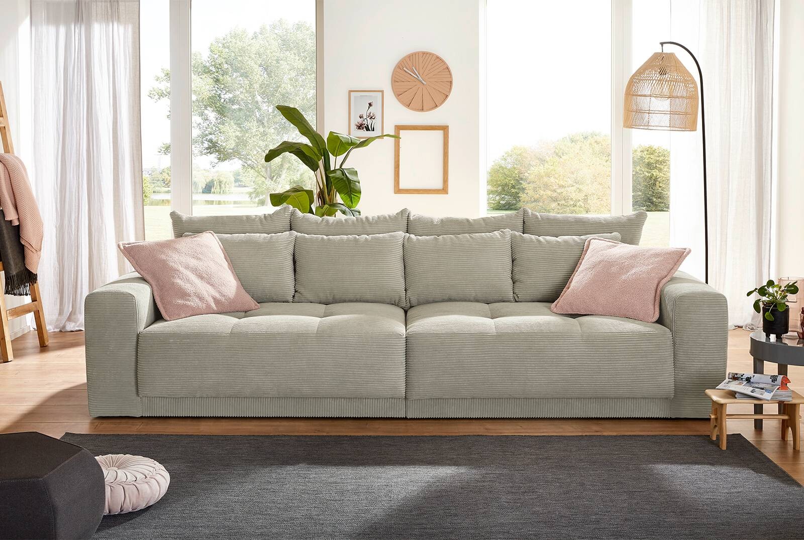 Big Sofa Greige Microfaser B/H/T: ca. 298x80x135 cm