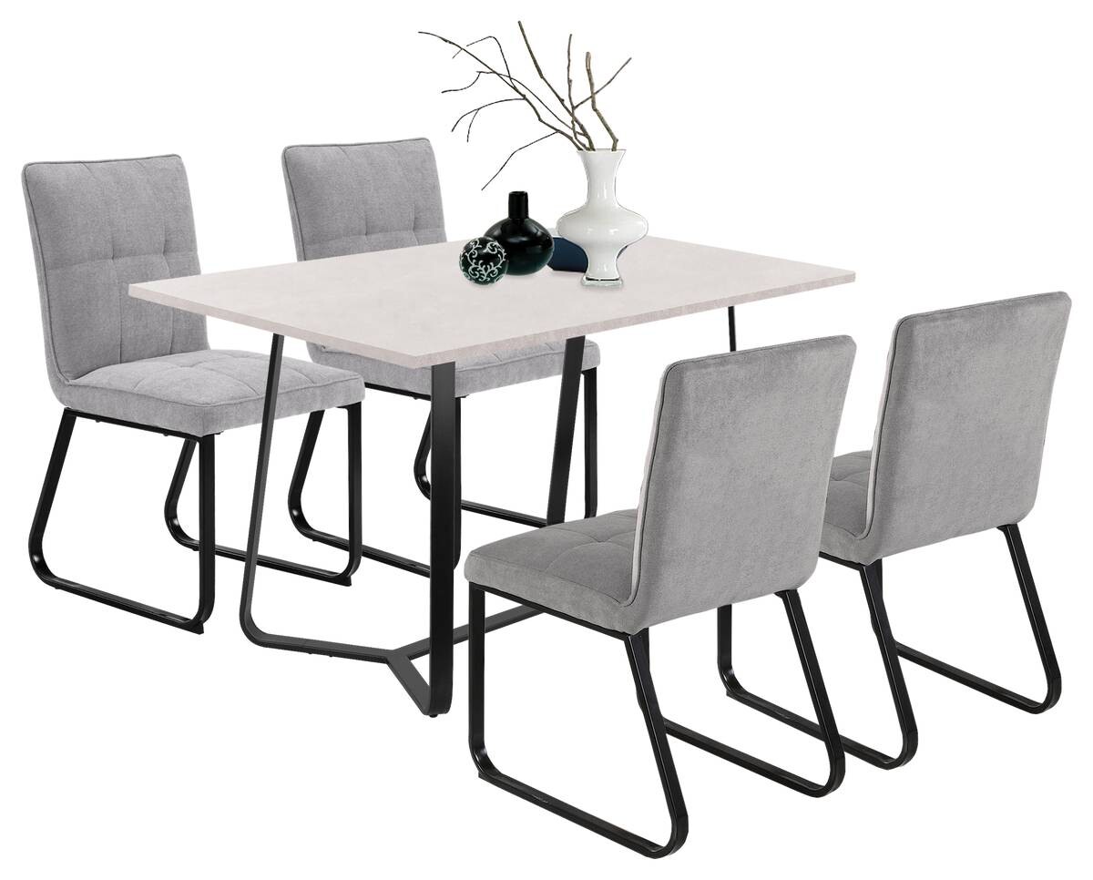 Stuhl TALEA 2er-Set hellgrau schwarz Webstoff Metall B/H/T: ca. 46x86x55 cm