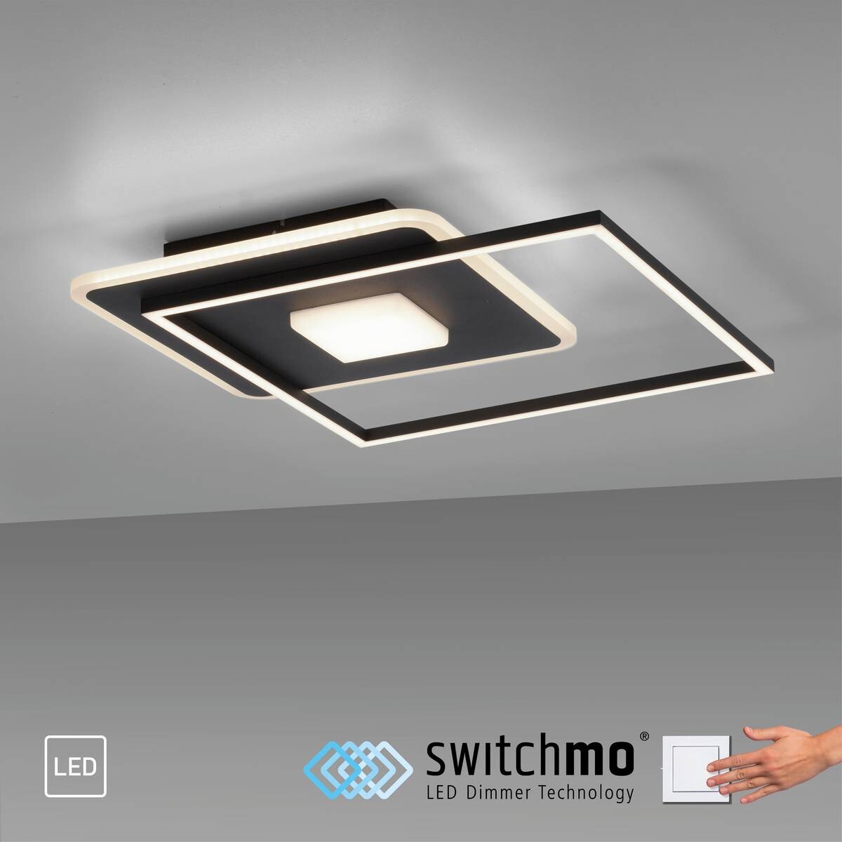 Just Light LED-Deckenleuchte DOMINO 15045-18 weiß schwarz Metall Kunststoff B/H/T: ca. 45x6,5x45 cm 1 Brennstellen