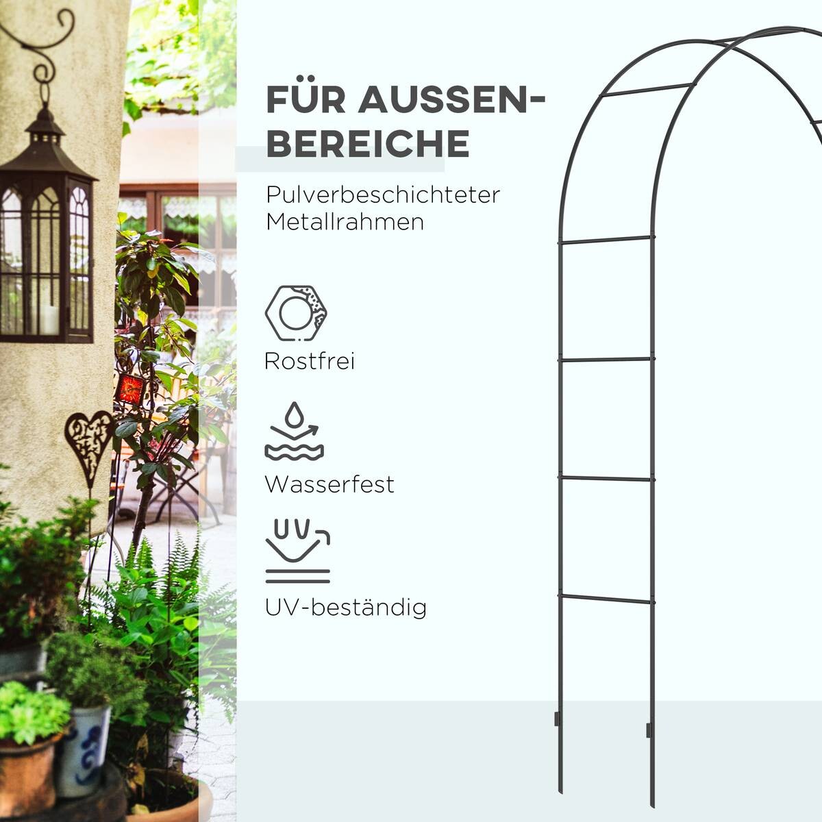 Outsunny Rosenbogen mit Metallrahmen schwarz B/H/L: ca. 40x240x140 cm