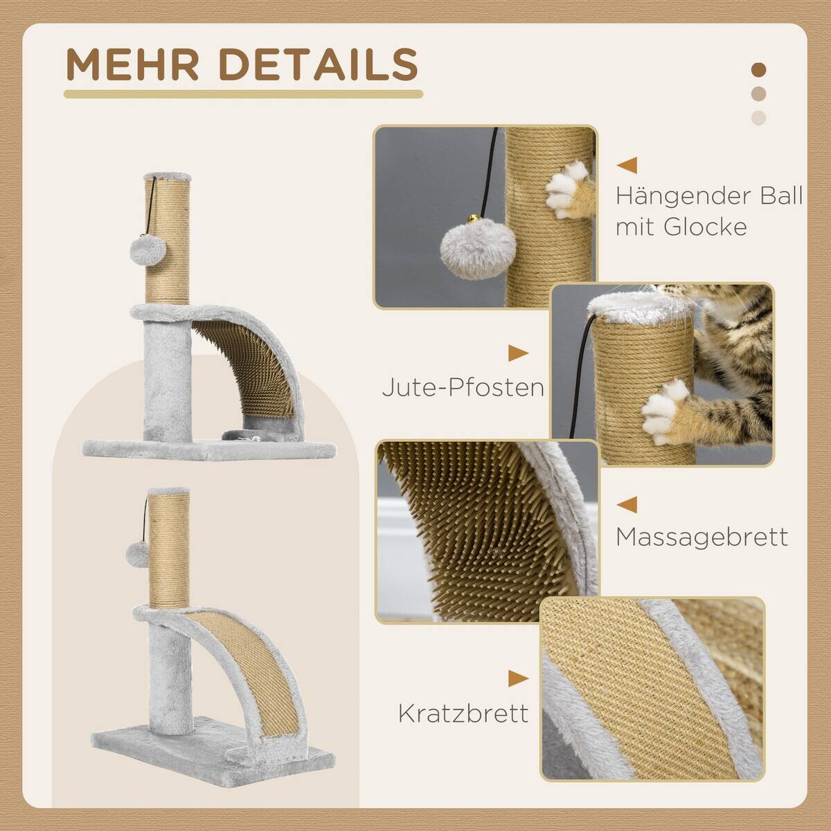 PawHut Kratzbaum grau Polyester B/H/L: ca. 24x43x34 cm