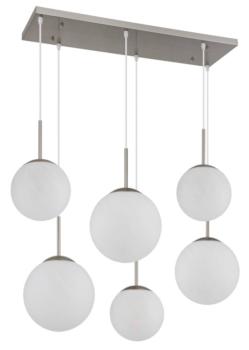 GLOBO Pendelleuchte KOP 30520601 klar Opal nickel Metall Glas B/H/L: ca. 93,5x120x43 cm E27 6 Brennstellen