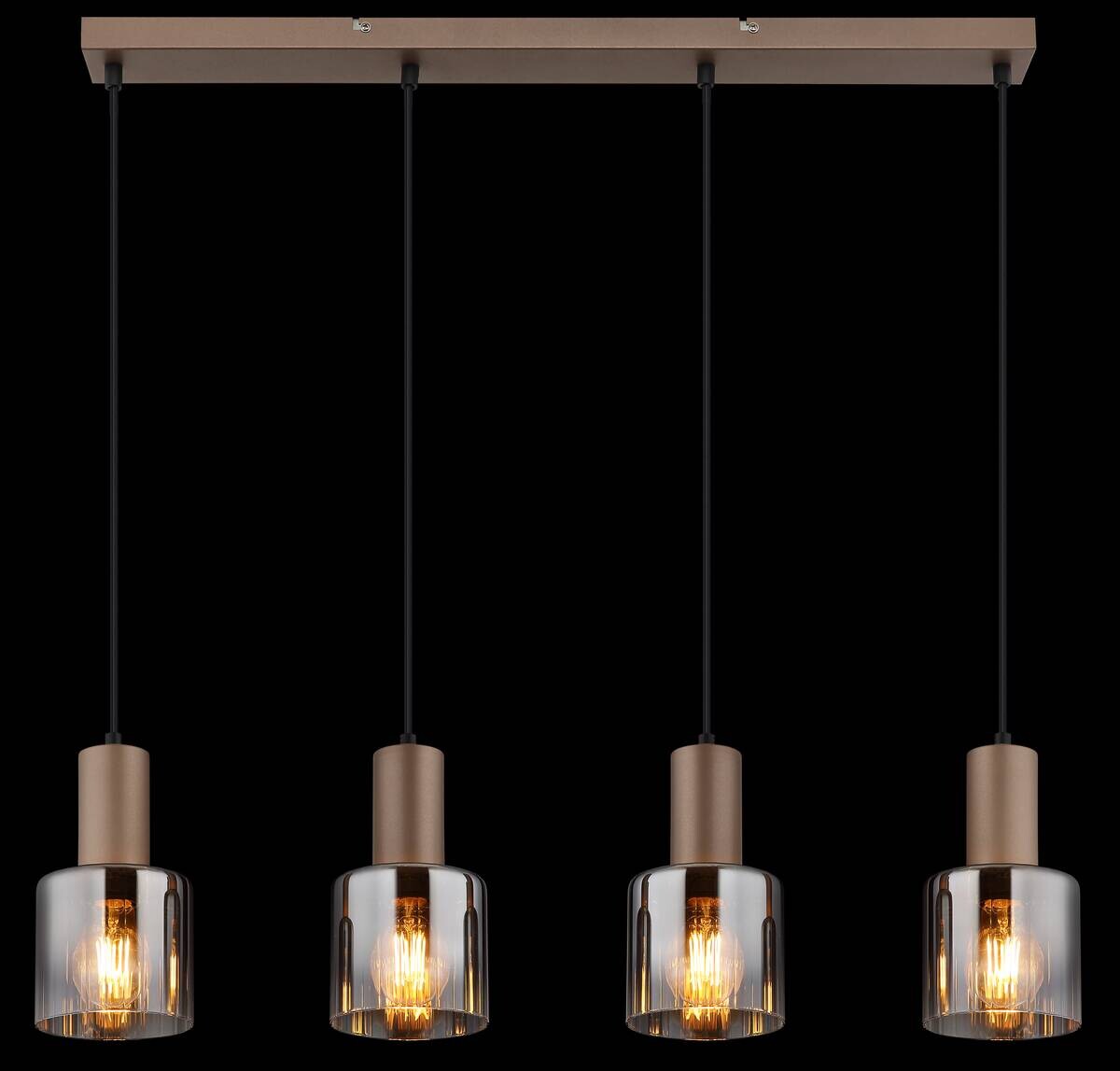 GLOBO Pendelleuchte Walton 4 klar kaffee Rauch Glas Metall B/H/L: ca. 12x150x78 cm E27 4 Brennstellen