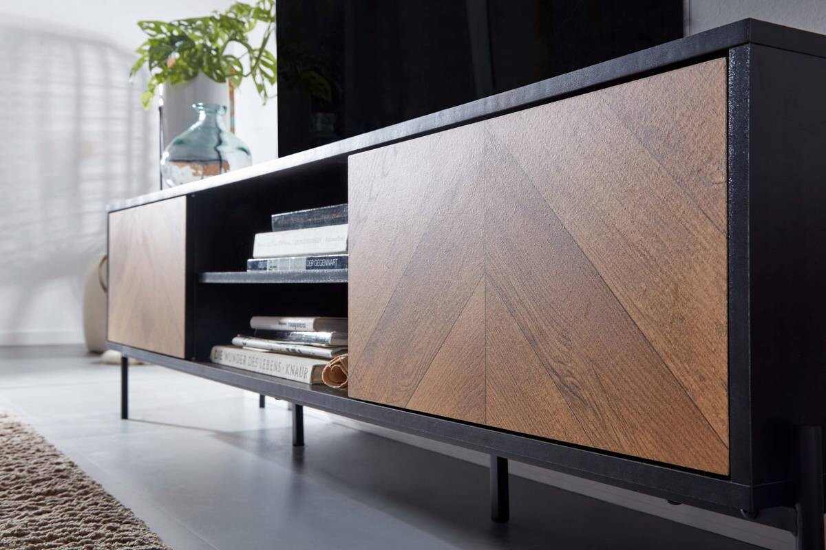 Lowboard schwarz Eiche dunkel Nachbildung schwarz pulverbeschichtet B/H/T: ca. 163x45x40 cm