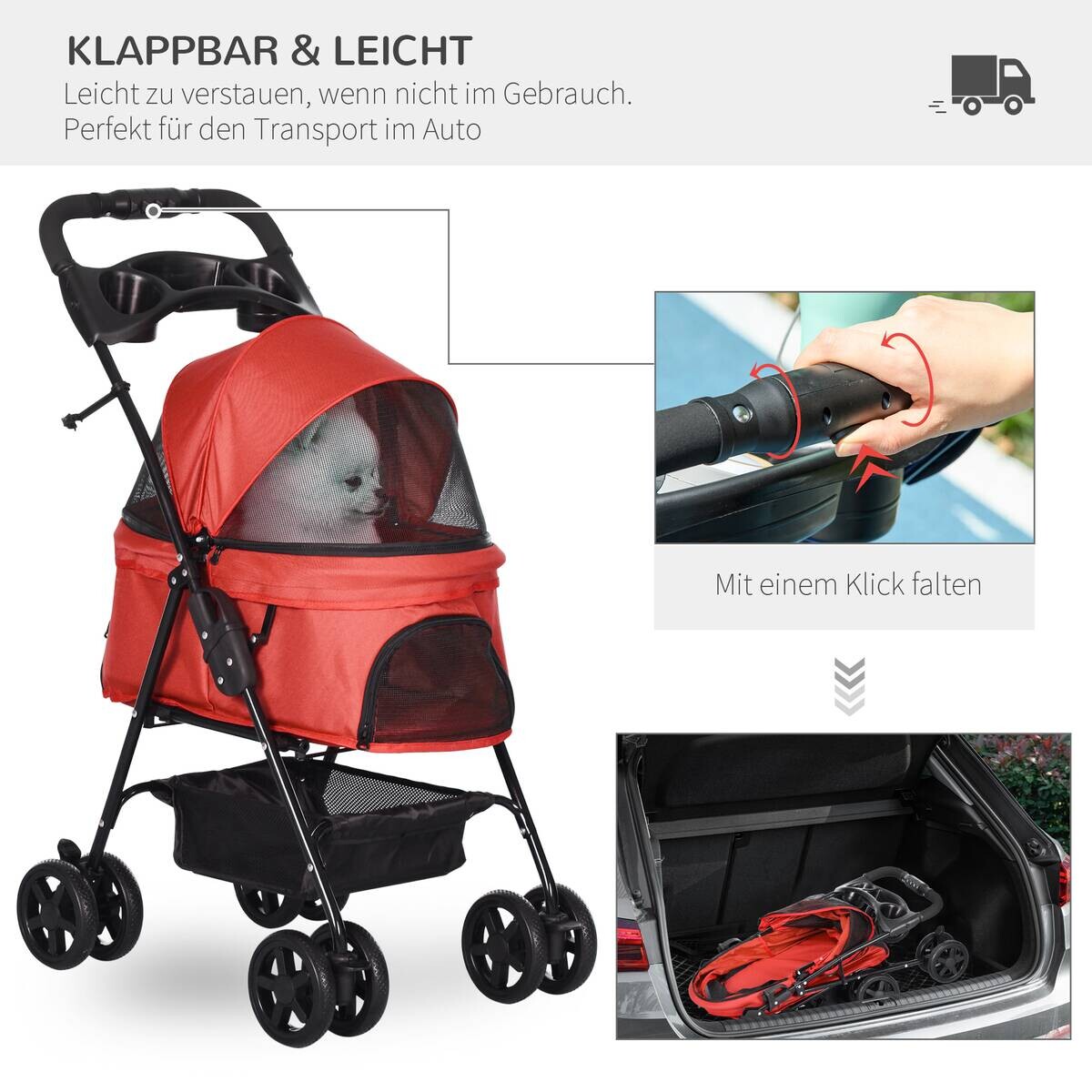 PawHut Hunde-Zubehör rot Polypropylen B/H/L: ca. 45x67x96 cm
