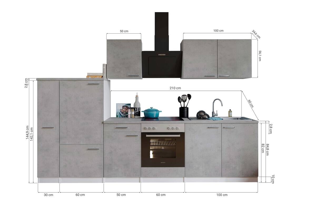 Respekta Küchenblock Malia Beton Optik B/H/T: ca. 300x200x60 cm