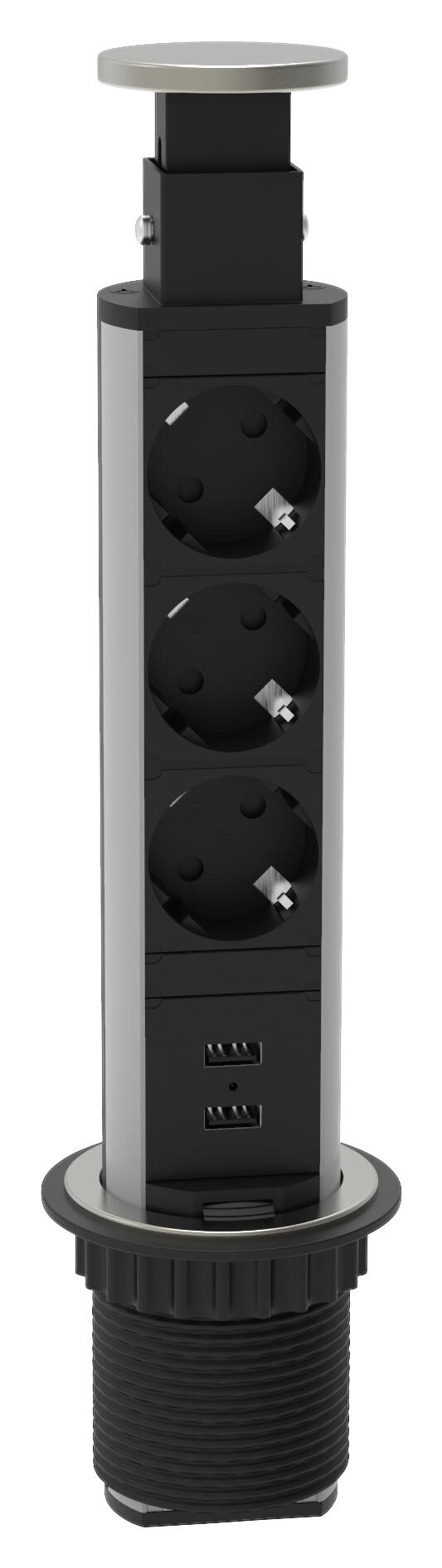 SCHÜTTE Steckdose 03073-E1 schwarz Alu Kunststoff Kunststoff B/H/T: ca. 11x10x36 cm