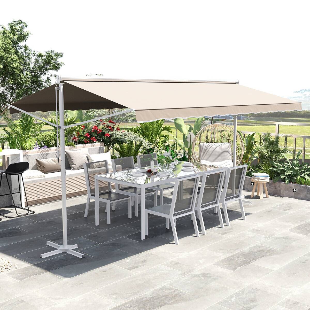 Outsunny Markise cremeweiß B/H/L: ca. 340x255x450 cm