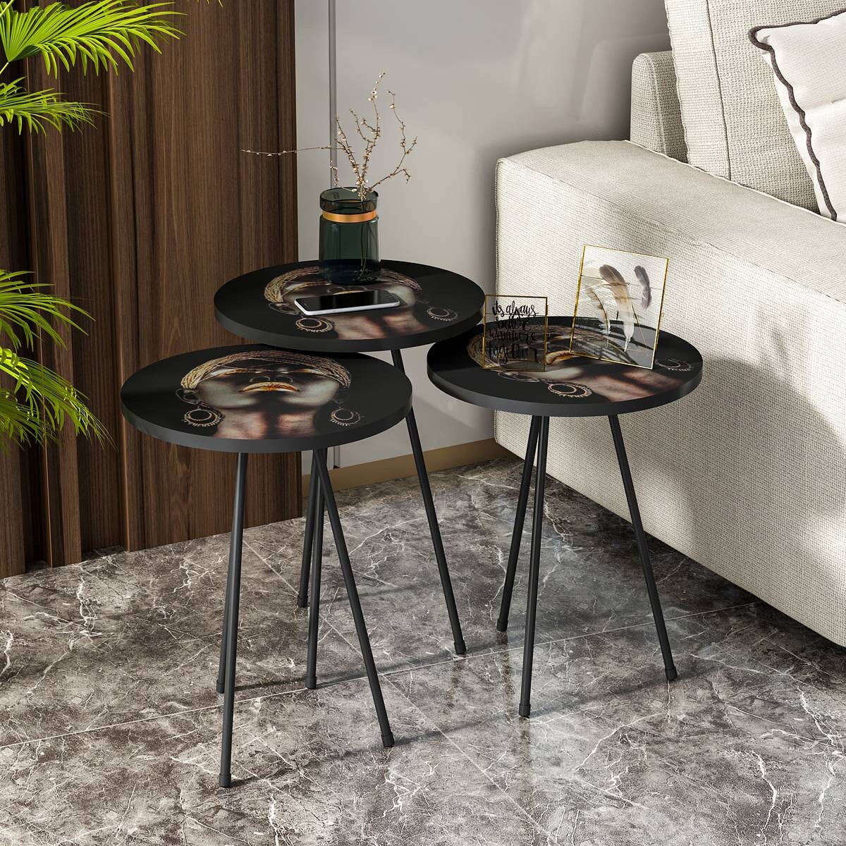 Beistelltisch 3er-Set. 10878430 schwarz Metall B/H/T: ca. 38x55x38 cm