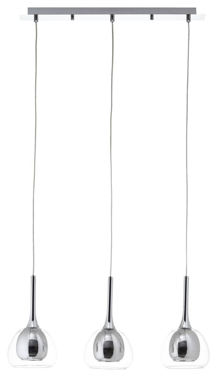 Brilliant Pendelleuchte Hadan Chrom grau klar Metall Rauchglas B/H/T: ca. 66x120x16 cm E14 3 Brennstellen
