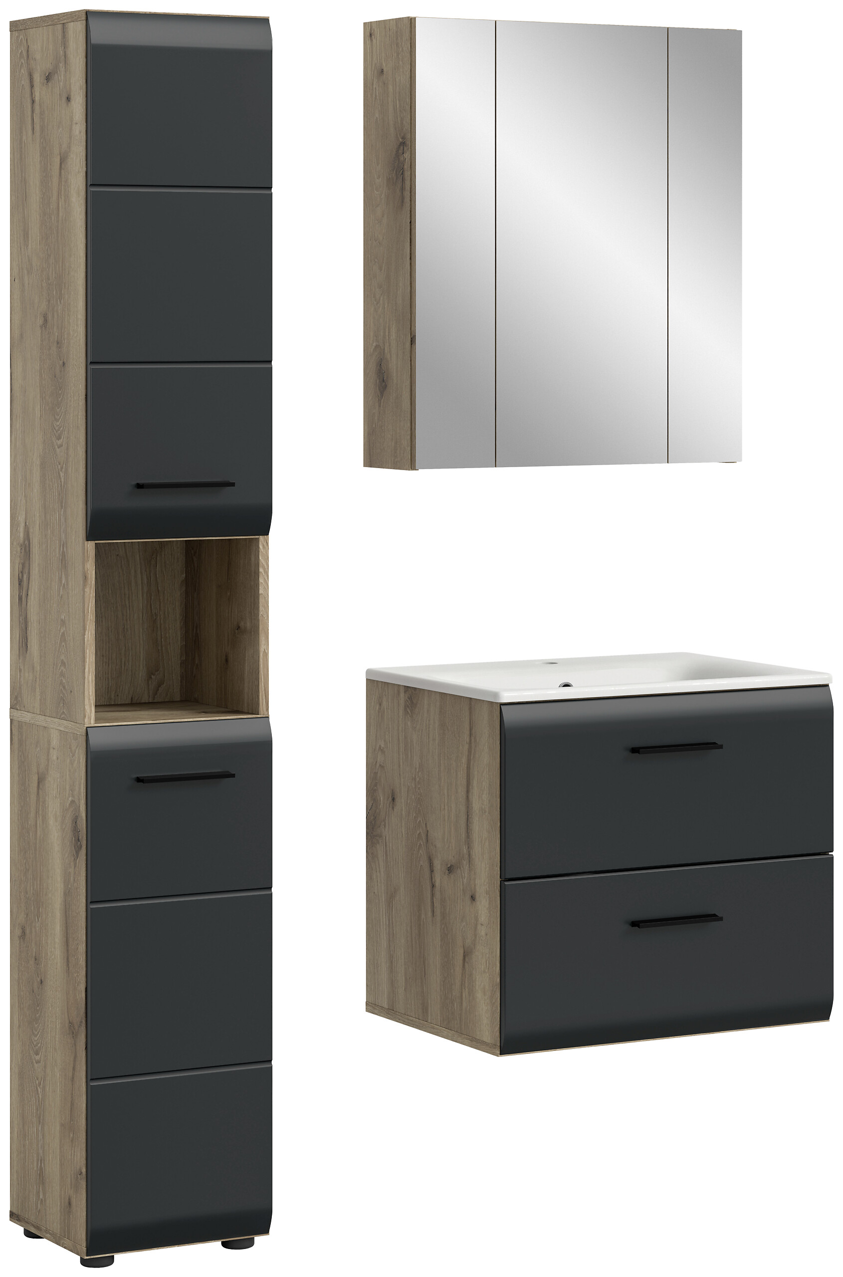 Badezimmer-Set Ice Nox Oak Nachbildung schwarz matt B/H/T: ca. 105x185x46 cm