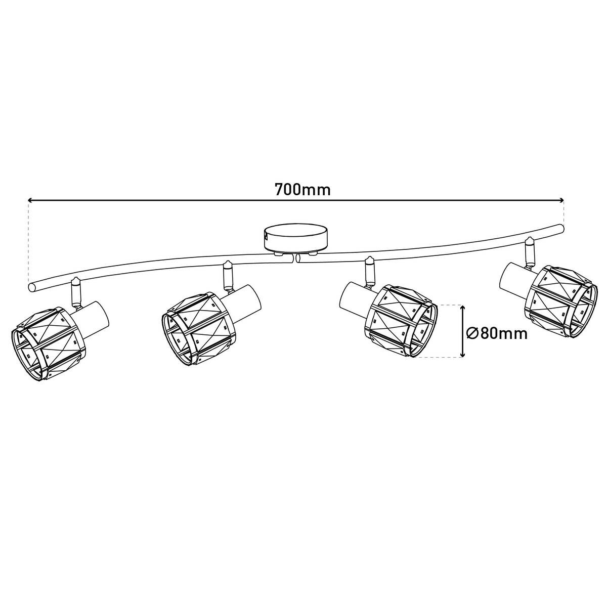 Näve Leuchten Spotleuchte 1280950 stahlfarbig Glas Metall B/H/T: ca. 9,2x18x70 cm 4 Brennstellen